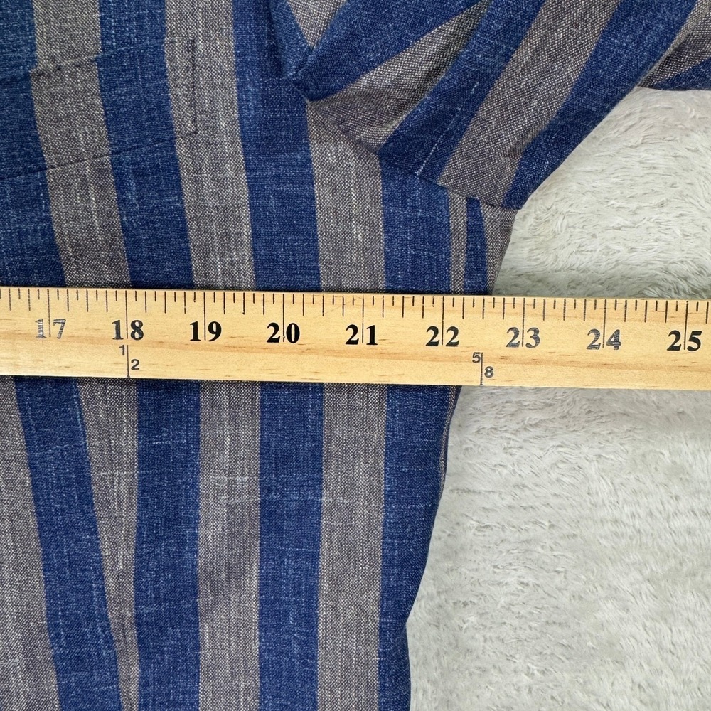 Leonard Logsdail Bespoke Mens 42S Striped Linen Blue Grey Custom Fit Sport Coat - Picture 7 of 13